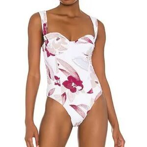 REVEL REY Women's Celeste One Piece seimsuit In White,Burgendy sz large